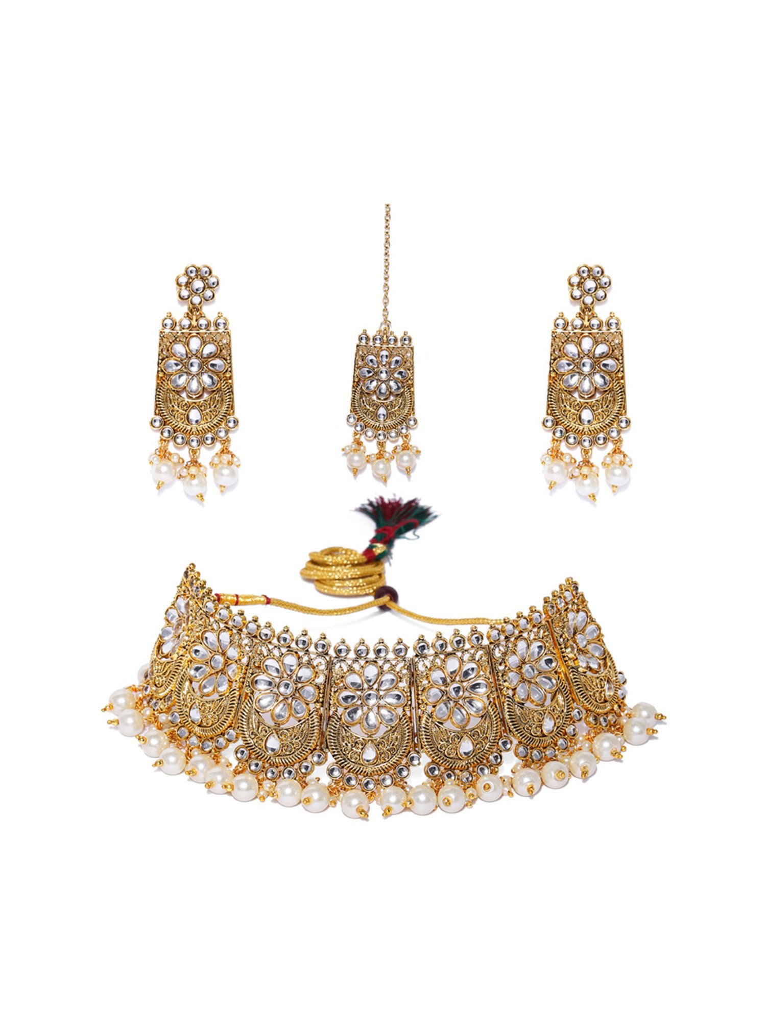 Zaveri Pearls Floral Kundan And Pearls Choker Necklace Set-ZPFK8905