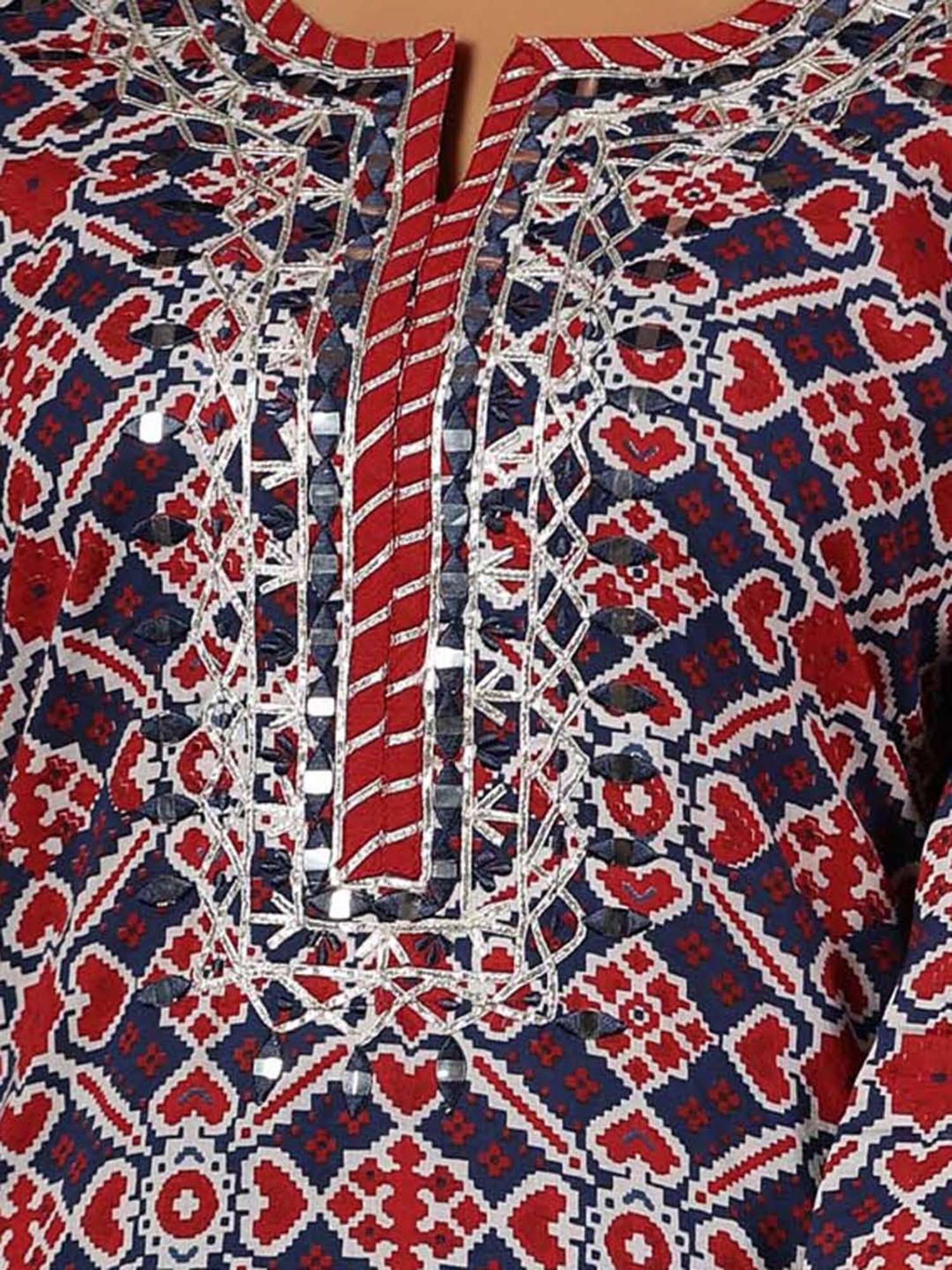 Ishin Dark Blue Cotton Printed Straight Kurta