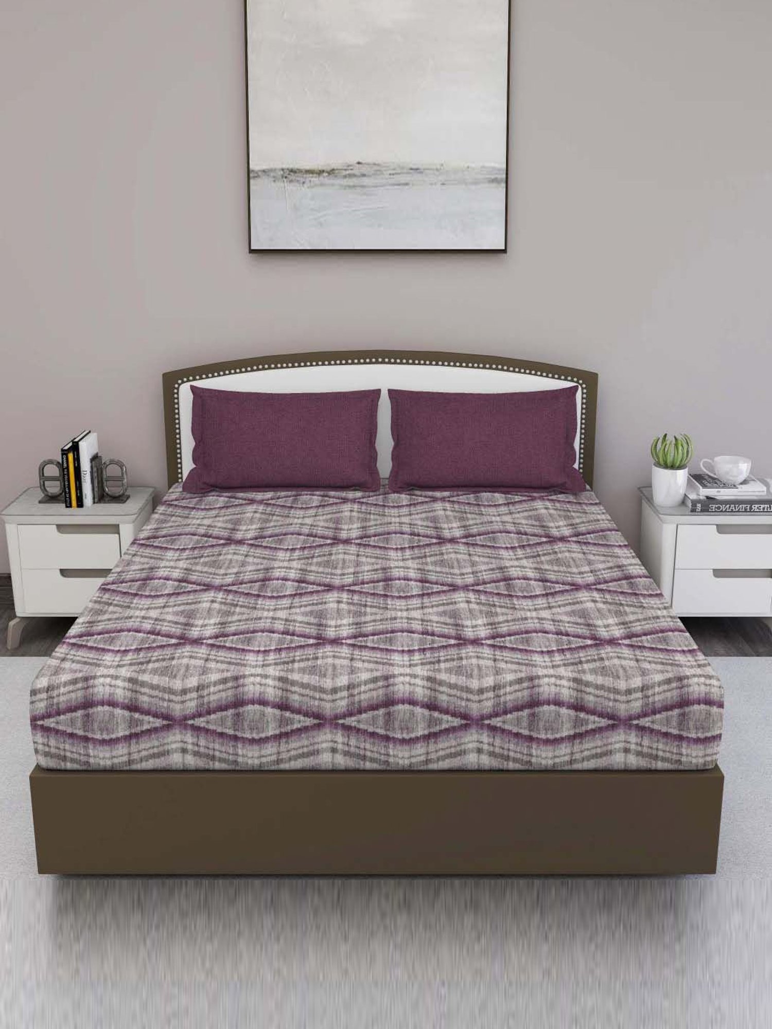 GM Burgundy Cotton 180 TC Double Queen Size Bedsheet With 2 Pillow Cover