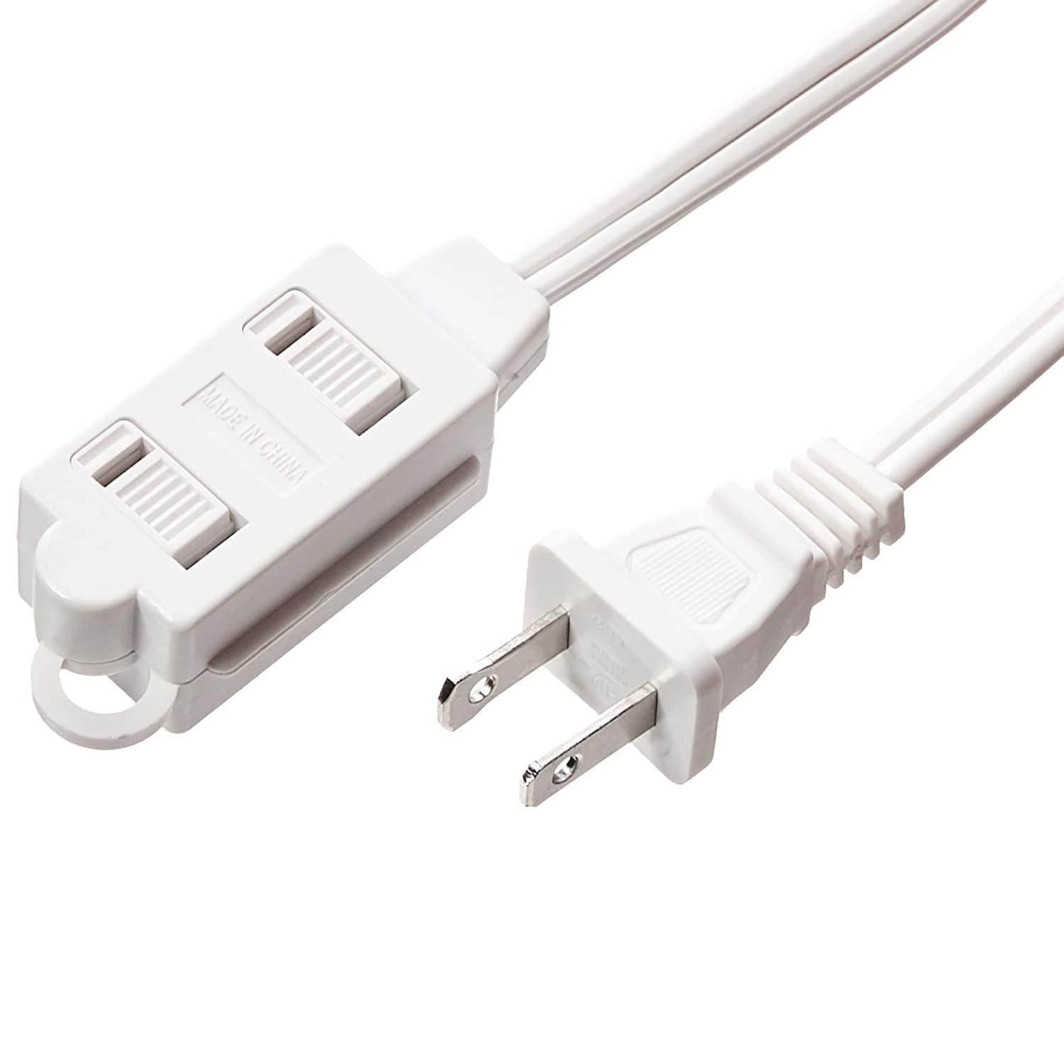 AmazonBasics Indoor 2 Prong Extension Power Cord Strip - Standard Plug, 3 Foot, Pack of 2, White