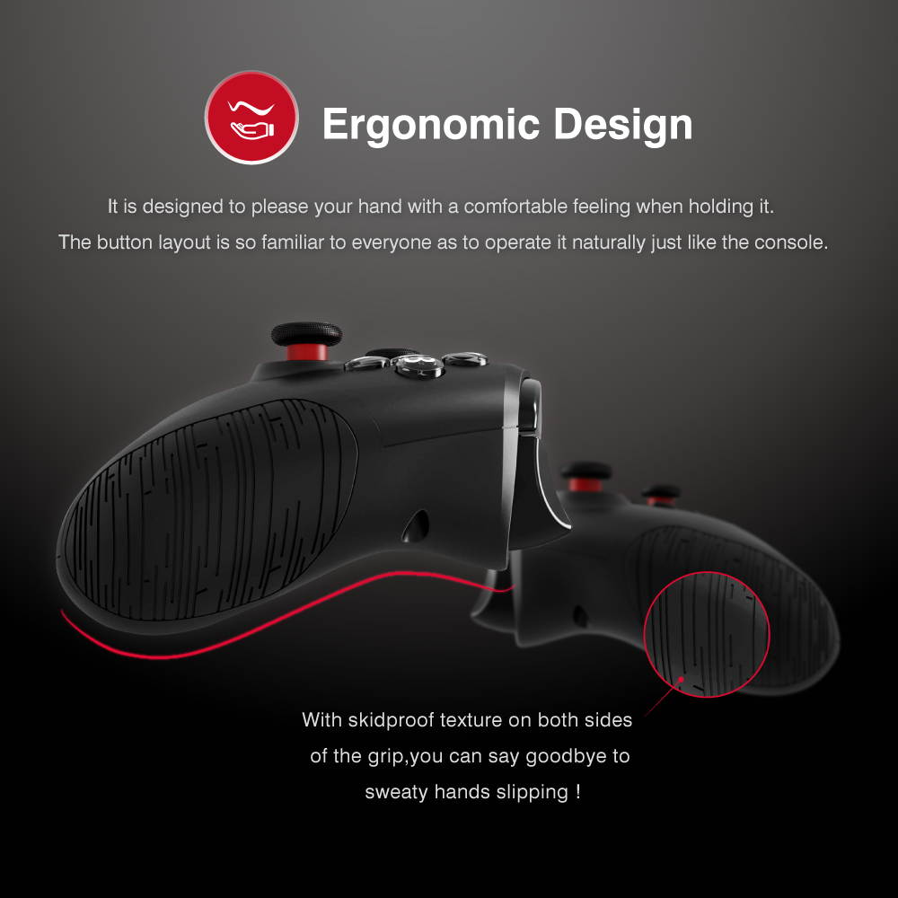 RT RockTek GP1000 3 Modes Wireless& Wired Gamepad Controller with Bluetooth/2.4GHz/Wired Support PC Steam Games/Phone Bracket/Vibration/PC Xinput/Android