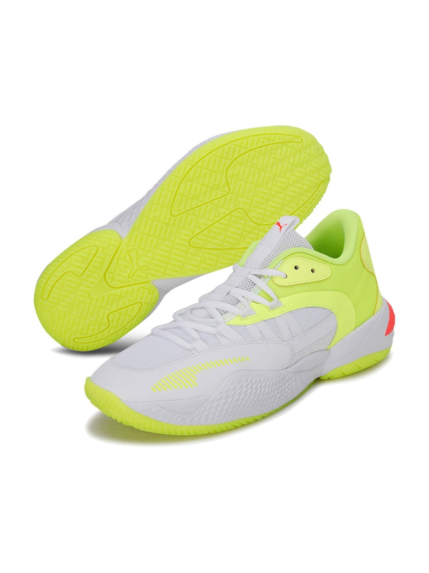 Puma Men's Court Rider 2.0 Glow Stick White & Green Basketball Shoes