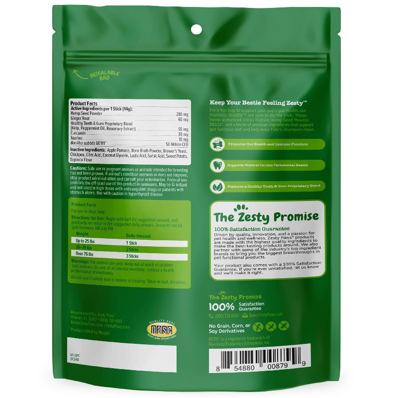 Zesty Paws Hemp Elements OraStix Probiotic Original Flavor - 25oz