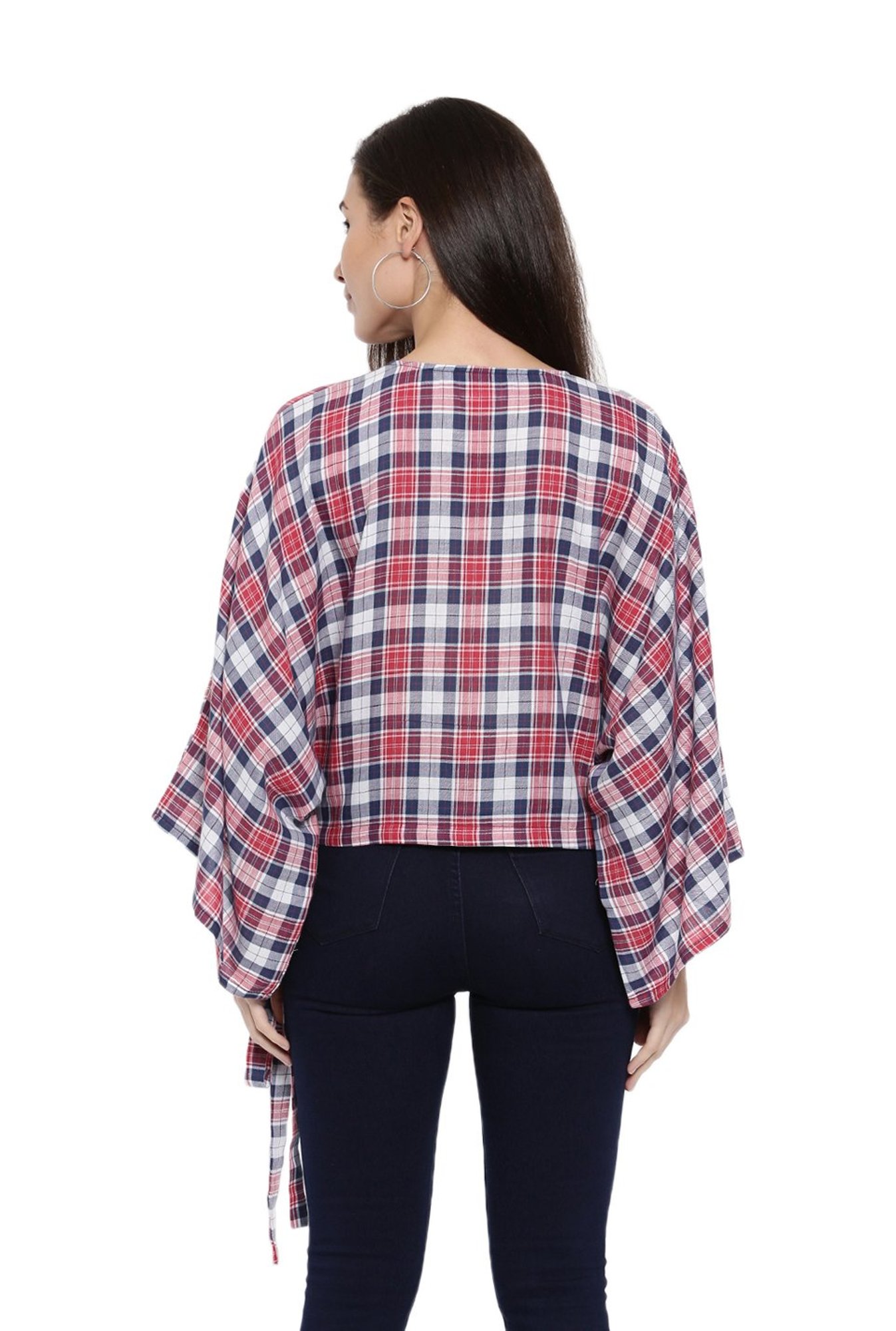 The Kaftan Company Red & Navy Cotton Plaid Pattern Kaftan