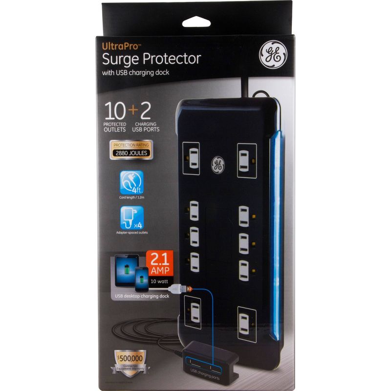 General Electric Ultra Pro 10 Outlet 2 USB 4' Cord Sur Protector