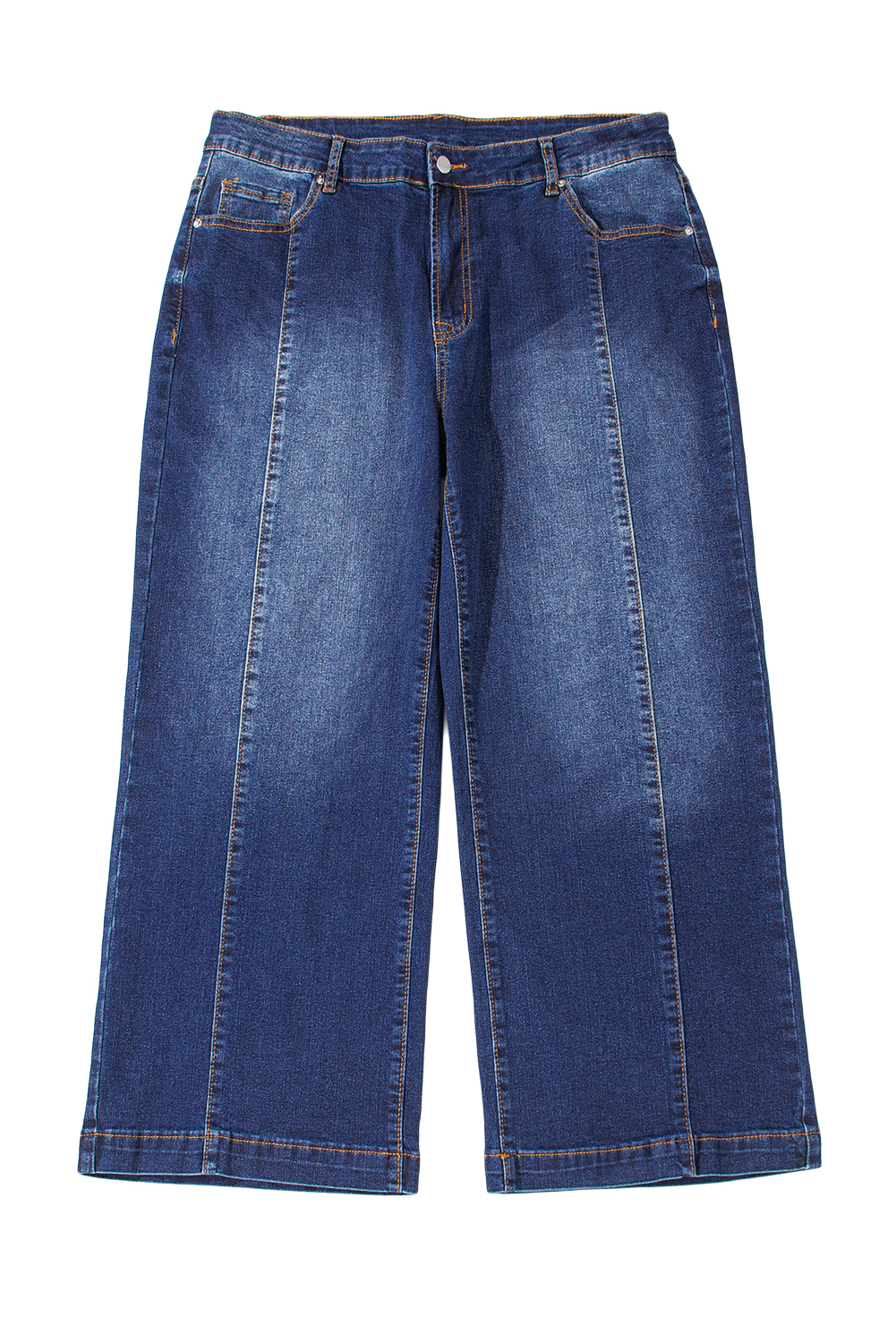 Dark Blue Plus Size Stitching Washed Flare Jeans