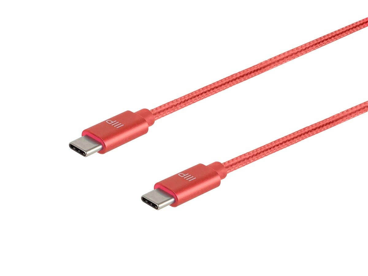 Monoprice USB 2.0 Type-C to Type-C Charge and Sync Nylon-Braid Cable - 10 Feet - Red, Up to 3 Amps/60 Watts - Palette Series