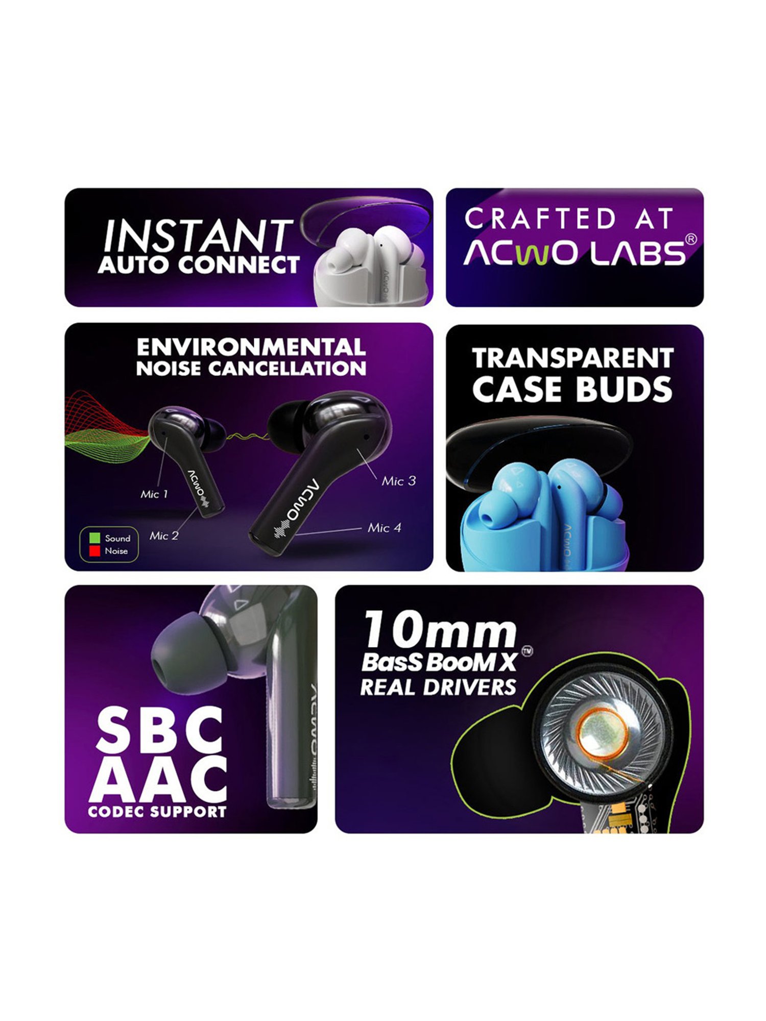 ACwO DwOTS 535 In Ear BT Earbuds with 35H Playtime & BasS BooM X Sound (Moss Green, True Wireless)