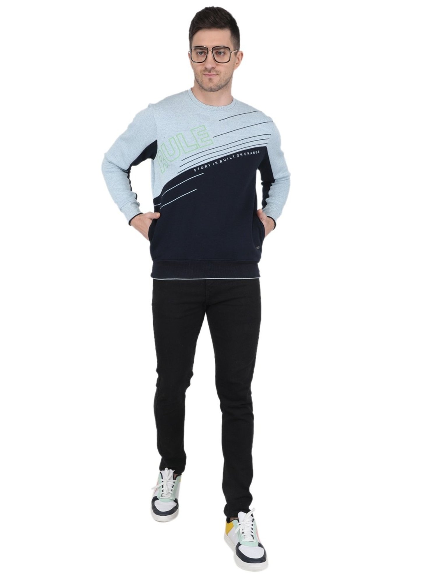 MOCA by Monte Carlo Blue Regular Fit Printed Sweatshirt