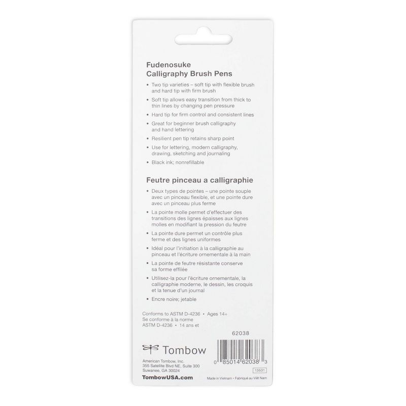 2pk Tombow Fudenosuke Calligraphy Fine Point Brush Pens - Black