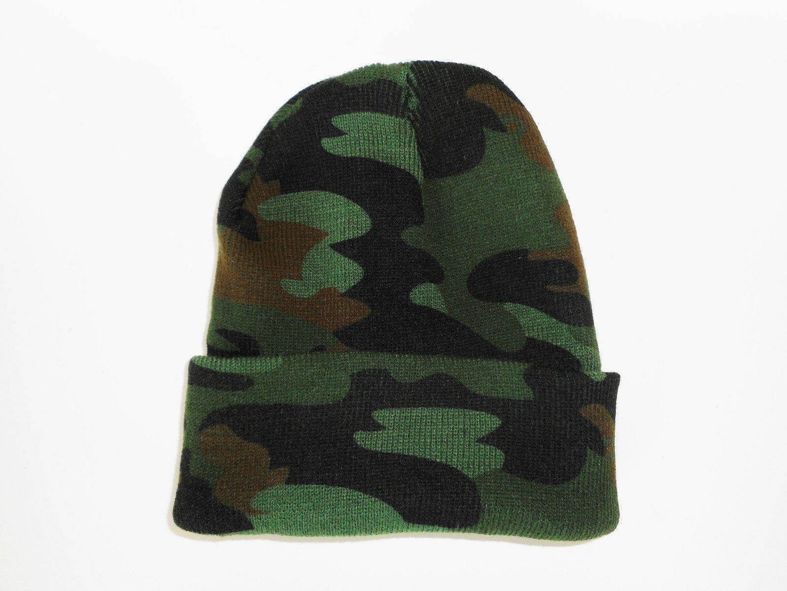 Winter Camo Beanie Watch Cap Green Camouflage 2-Layer One Size Acrylic Hiking