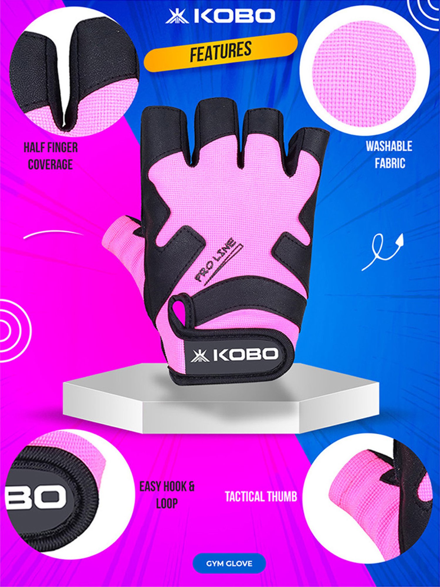 Kobo Weight Lifting Gym Gloves (Pink) Size - S