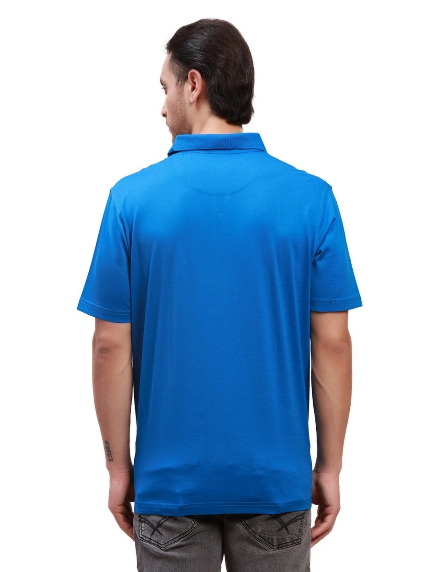 ColorPlus Blue Cotton Classic Fit Polo T-Shirt