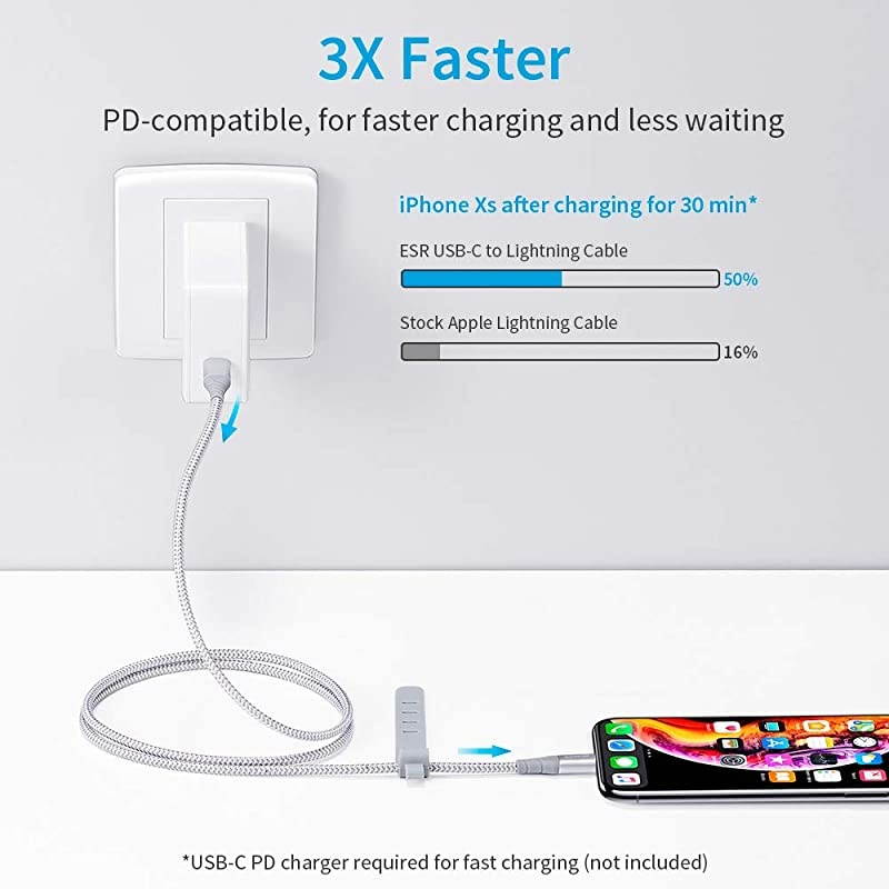 USB C to Lightning Cable 33ft MFiCertified Braided Nylon Power Delivery Fast Charging for iPhone 1212 mini12 Pro12 Pro Max11XRXS MaxXSX8 for Use with TypeC Chargers Silver