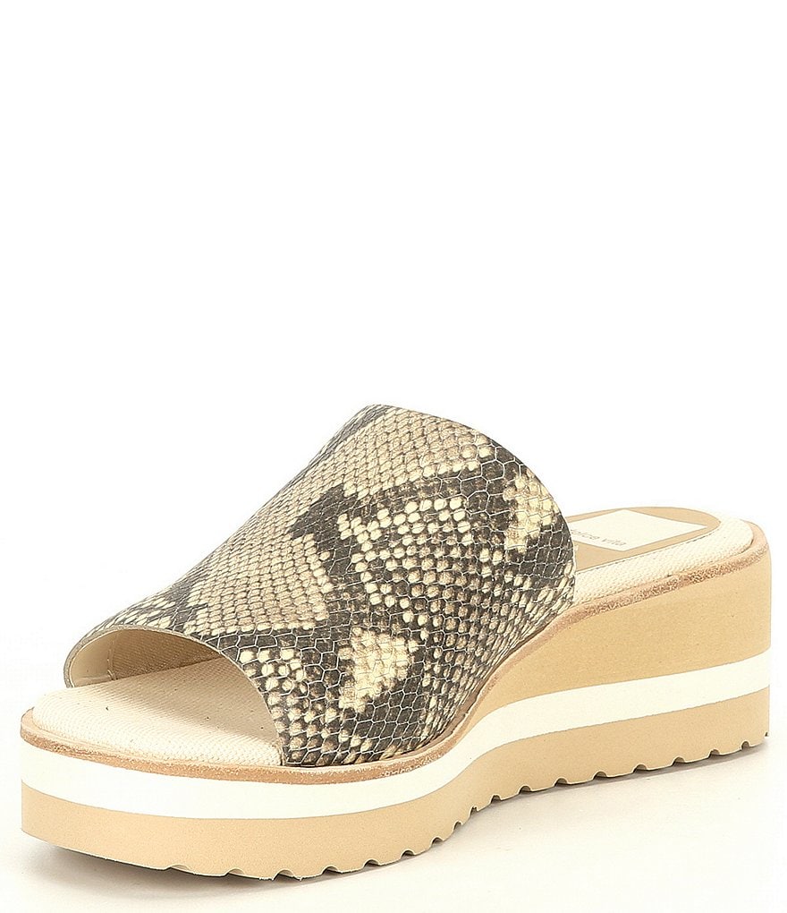 Dolce Vita Freda Snake Print Leather Wedge Sandals