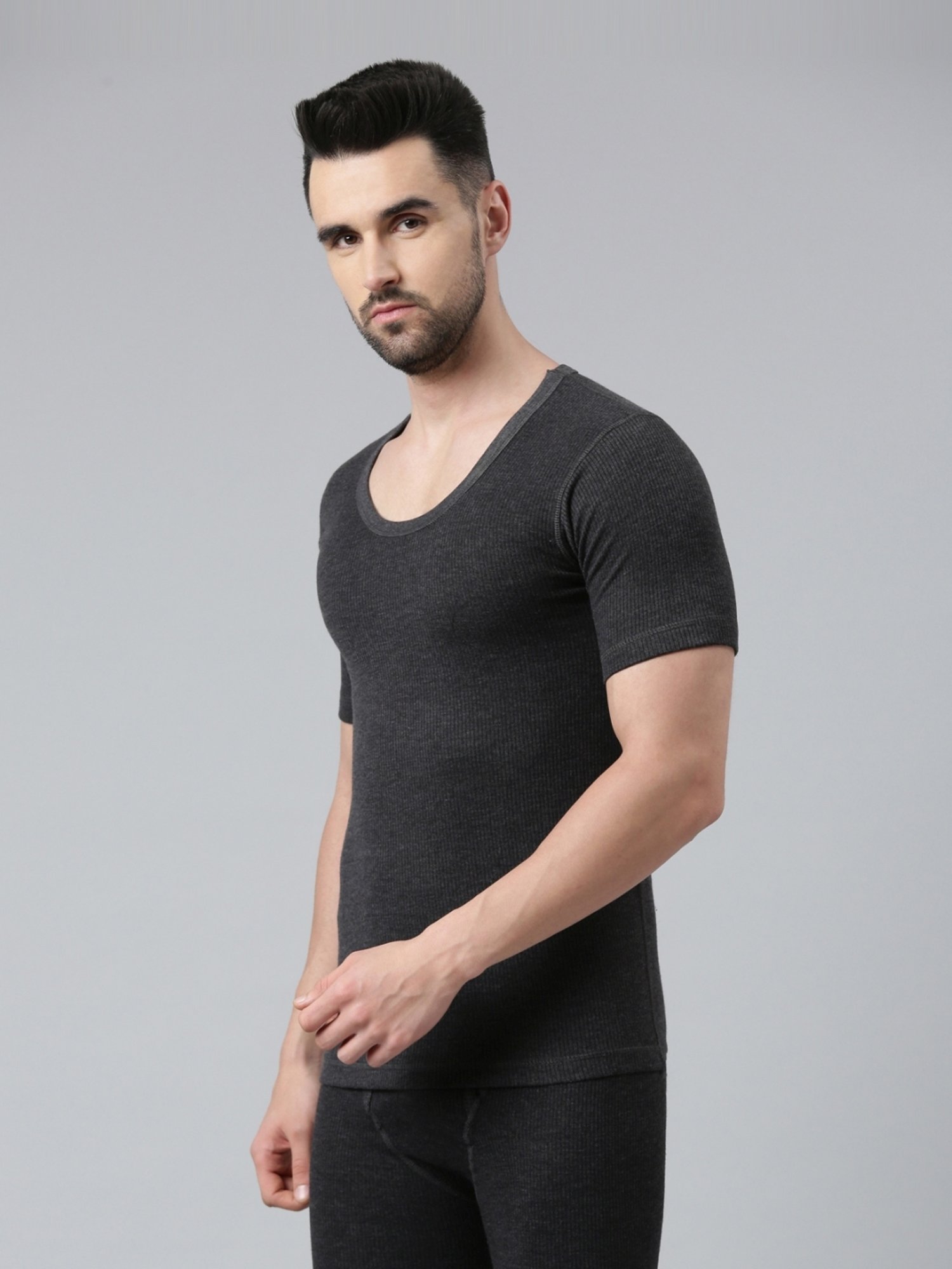 Dixcy Scott Maximus Dark Grey Melange Cotton Skinny Fit Thermal Top