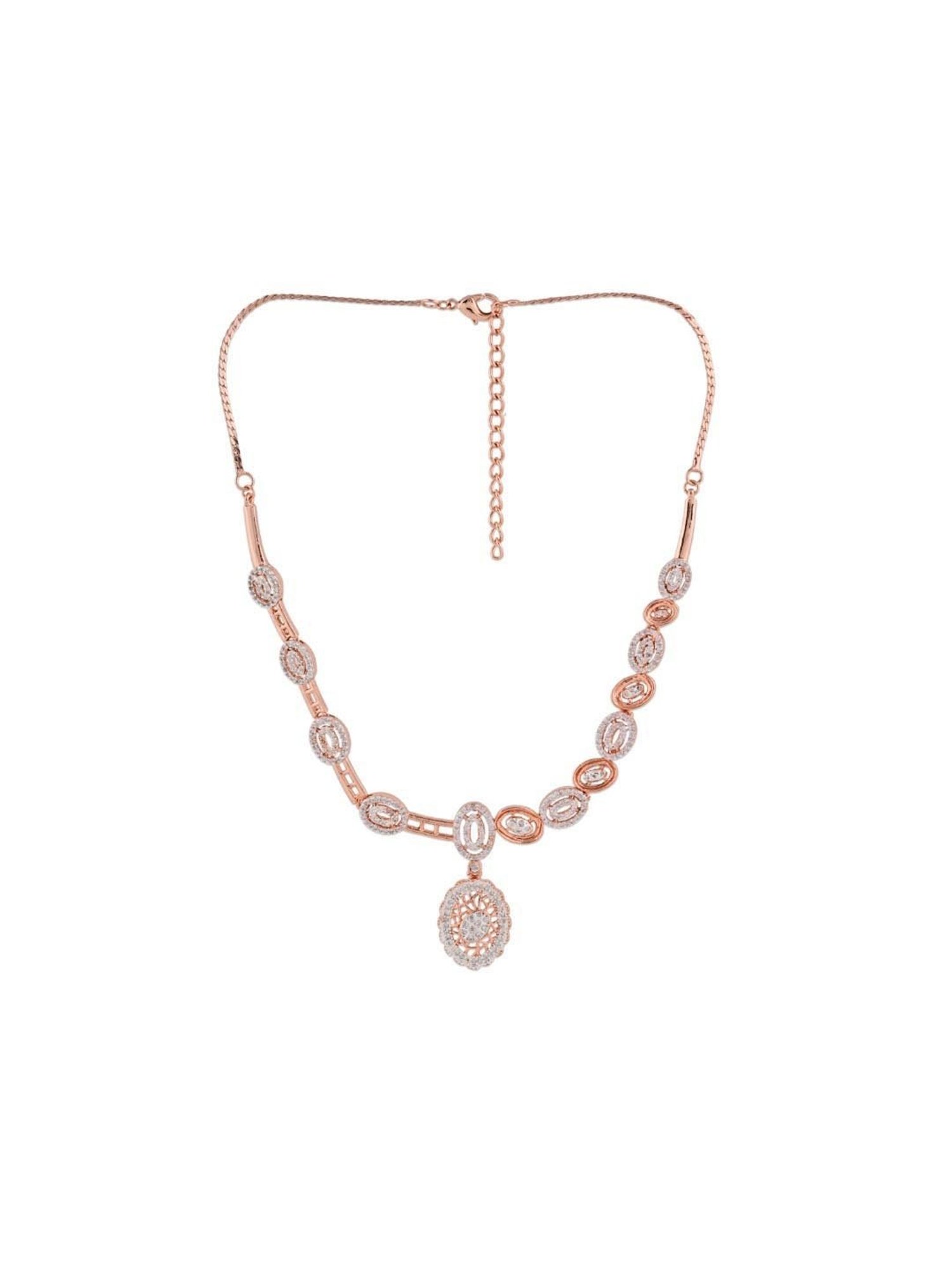 Estele Rose Gold-Plated CZ Attractive Elliptical Designer Necklace Set for Women