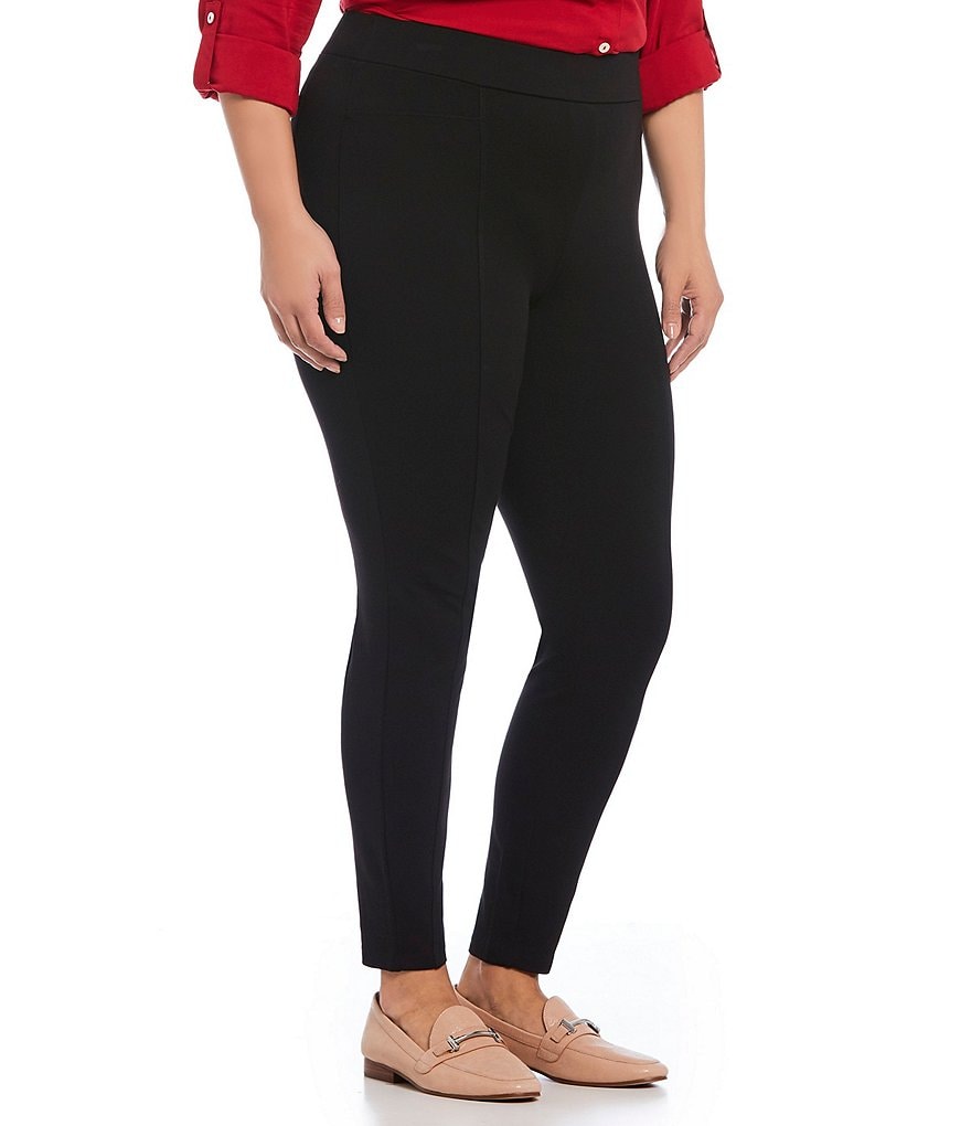 Intro Plus Size Solid Double Knit Tummy Control Leggings