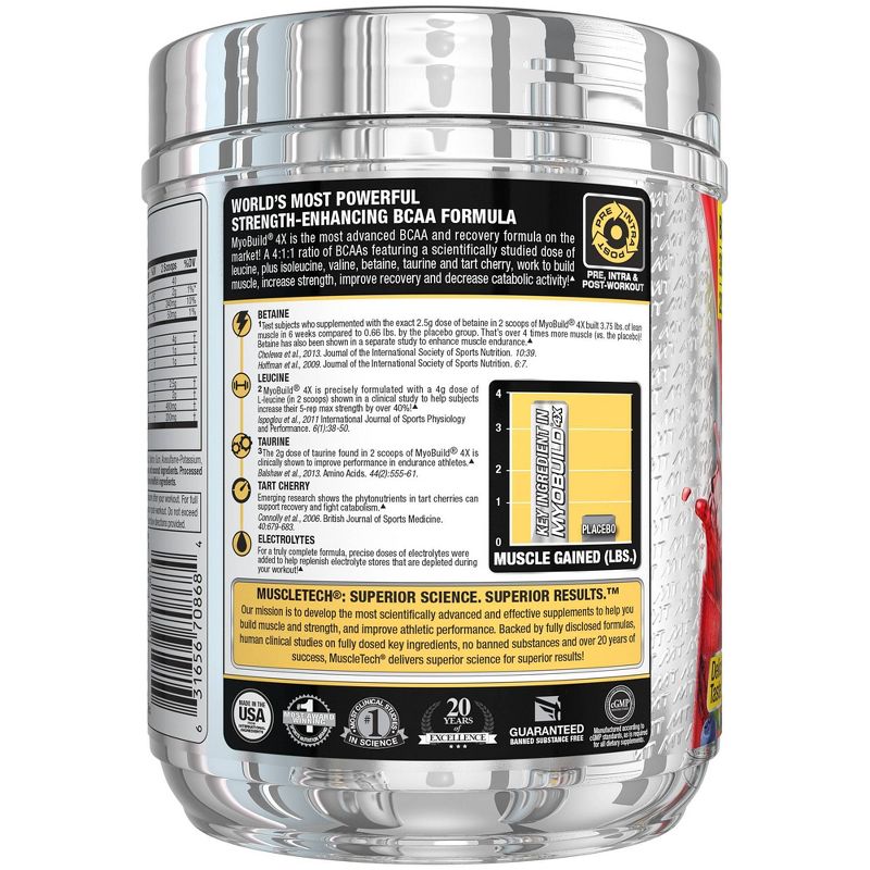 Muscletech Myobuild BCAA Amino Acids Recovery Supplement - Fruit Punch Blast - 11.71oz