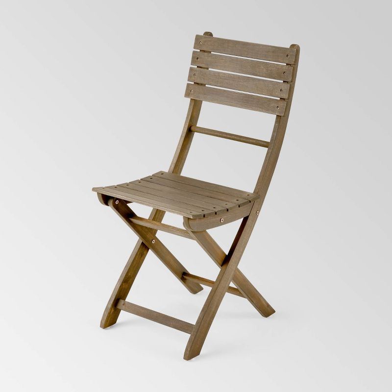 Westmount 3pc Half-Round Folding Acacia Wood Bistro Set - Gray - Christopher Knight Home