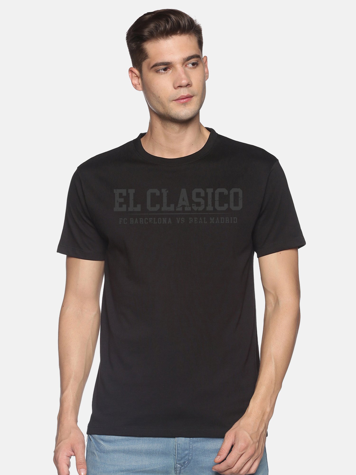BLACK RADIO Black Slim Fit Printed Crew T-Shirt