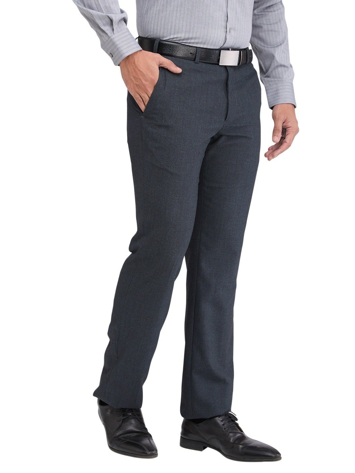Park Avenue Blue Regular Fit Texture Trousers