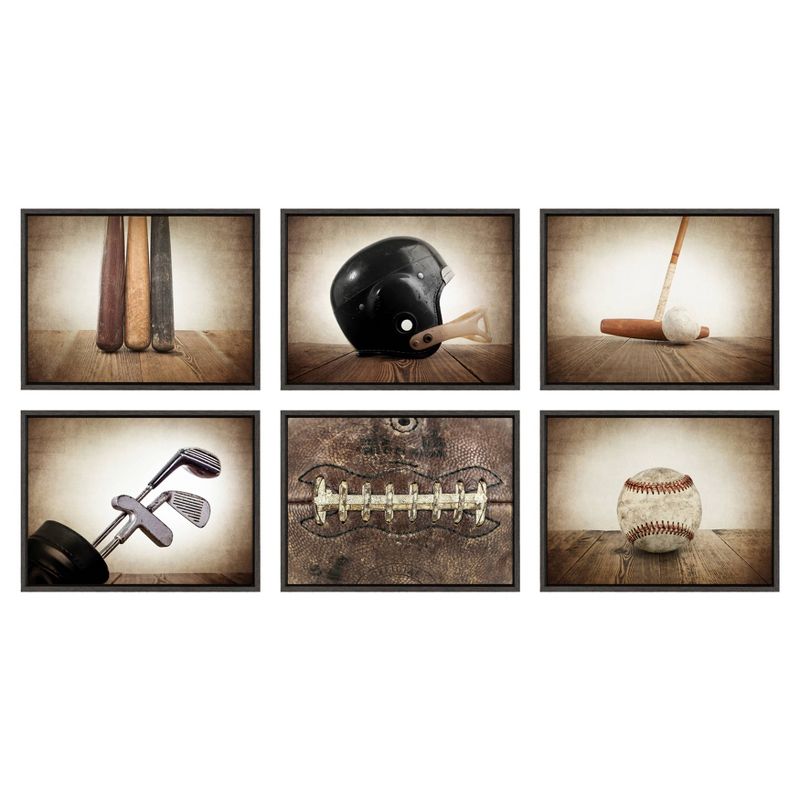 18" x 24" Sylvie Three Vintage Bats Framed Canvas by Shawn St. Peter Gray - DesignOvation