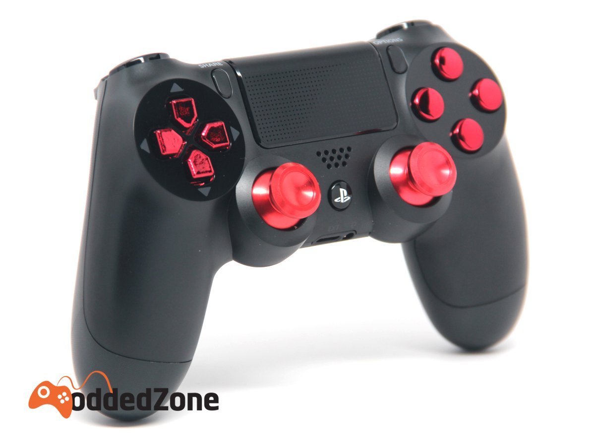 Black/Chrome Red Aluminum Thumbsticks Ps4 Rapid Fire Custom Modded Controller
