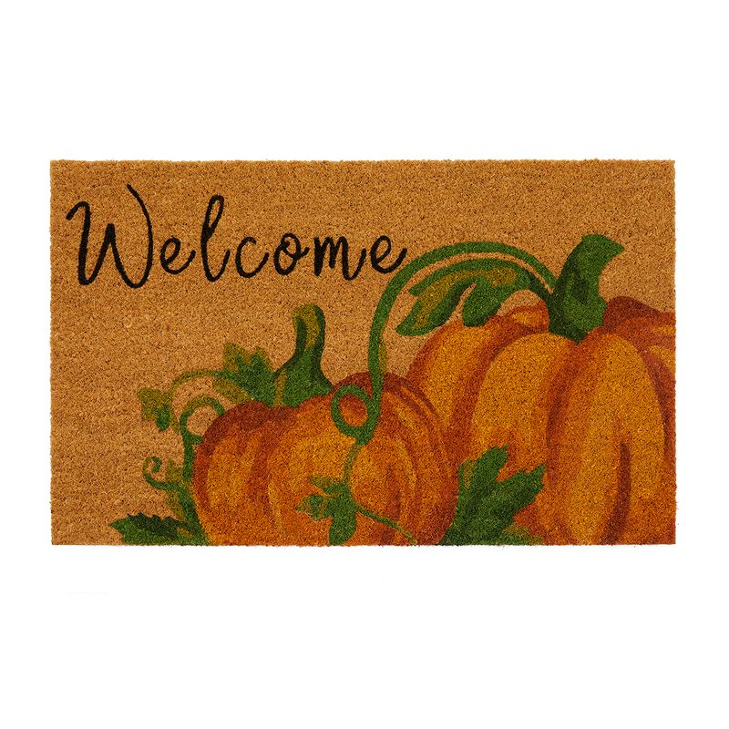 Farmhouse Living Welcome Pumpkin Coir Doormat - 18" x 30" - Natural - Elrene Home Fashions