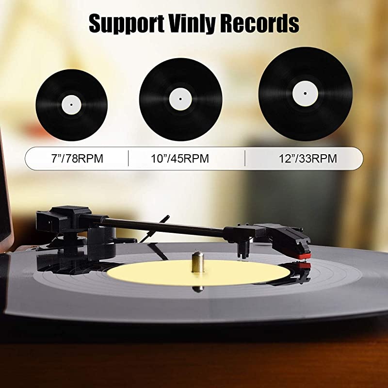 Record Player Vinyl Turntable 3 Speed Vintage Record Players with Stereo Speaker Belt Driven Portable Record Player Suitcase