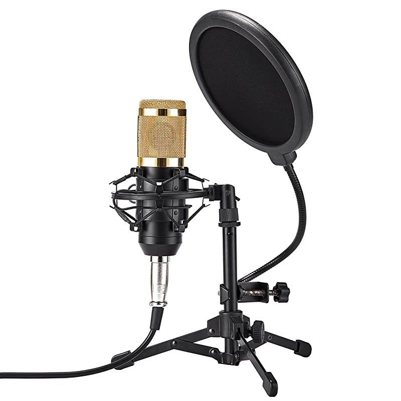Desktop Microphone Set ZY-801+ Condenser Microphone Professional Studio Cardioid PC Mic Bundle for Studio Recording and Broadcasting (Sunrise Gold)