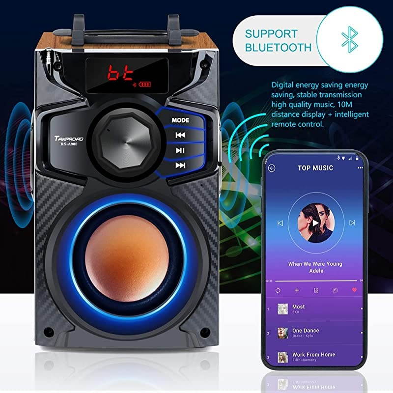 Bluetooth Speaker Subwoofer Heavy Bass Wireless Outdoor Party Speaker MP3 Player Line in Speakers Support Remote Control FM Radio TF Card LCD Display for Home Party Phone Computer PC