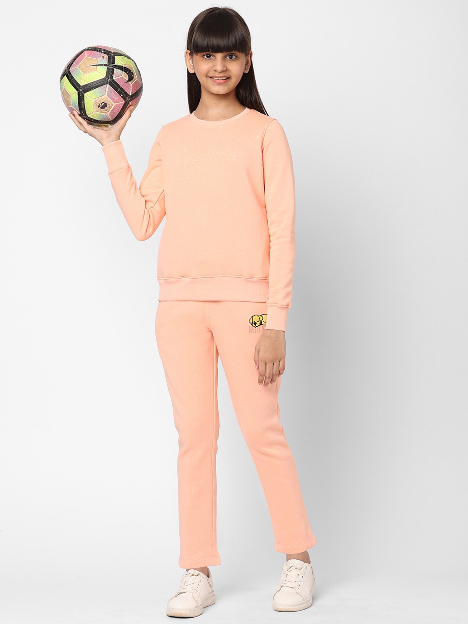 Sweet Dreams Girls Peach Solid Full Sleeves Sweater