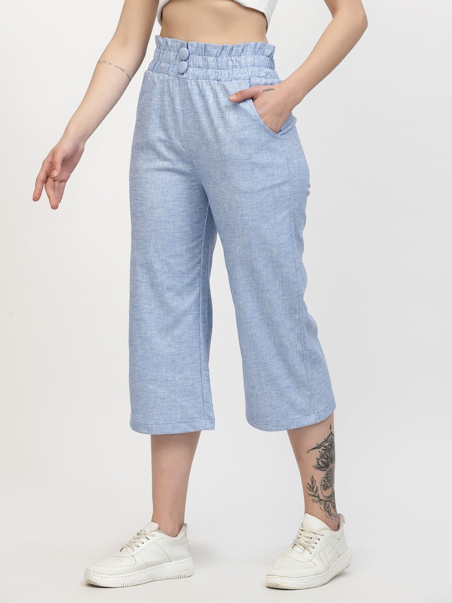 Westwood Blue Relaxed Fit Mid Rise Crop Pants