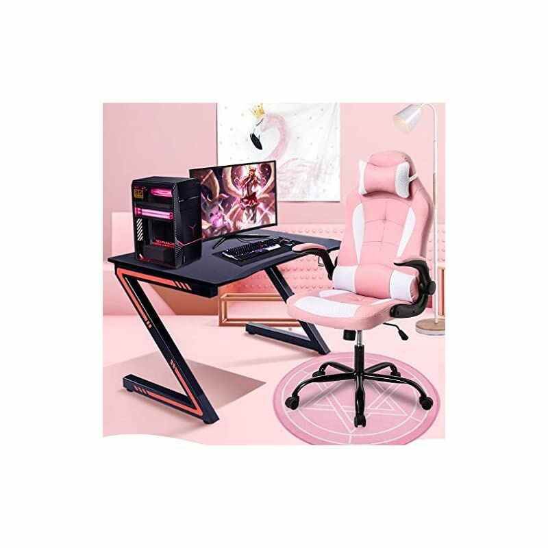 Chair Office Chair Desk Chair with Lumbar Support Flip Up Arms Headrest Swivel Rolling Adjustable PU Leather Racing Computer Chair for Girls,Pink