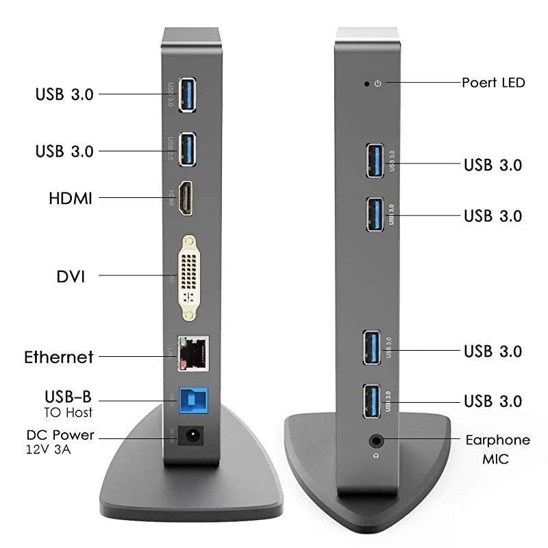 USB 3.0 and USB C Universal Laptop Docking Station Dual Monitor for Windows, MAC, Chrome, Android 5.0 Later OS (HDMI/DVI&VGA, 6xUSB 3.0, Gigabit Ethernet, Audio)
