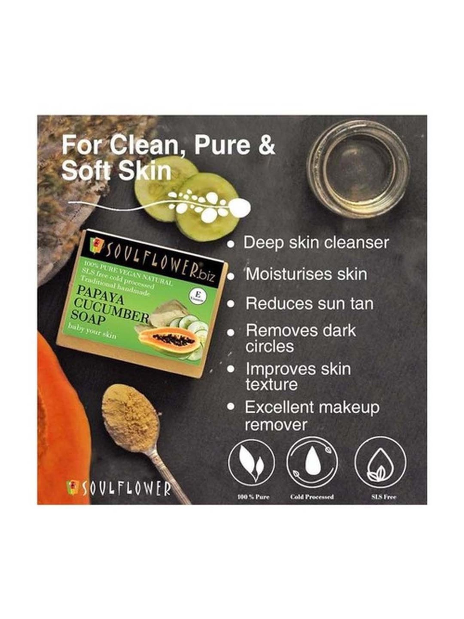 Soulflower Papaya Cucumber Soap - 150 gm