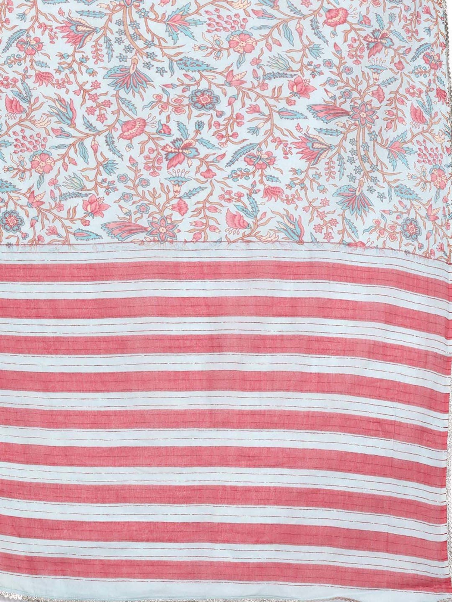 Libas Blue Cotton Printed Kurta Pant Set With Dupatta