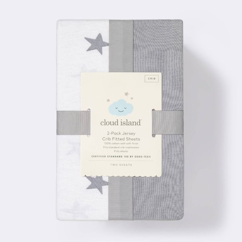 Fitted Crib Jersey Sheet - Gray & Scatter Star - Cloud Island™ 2pk