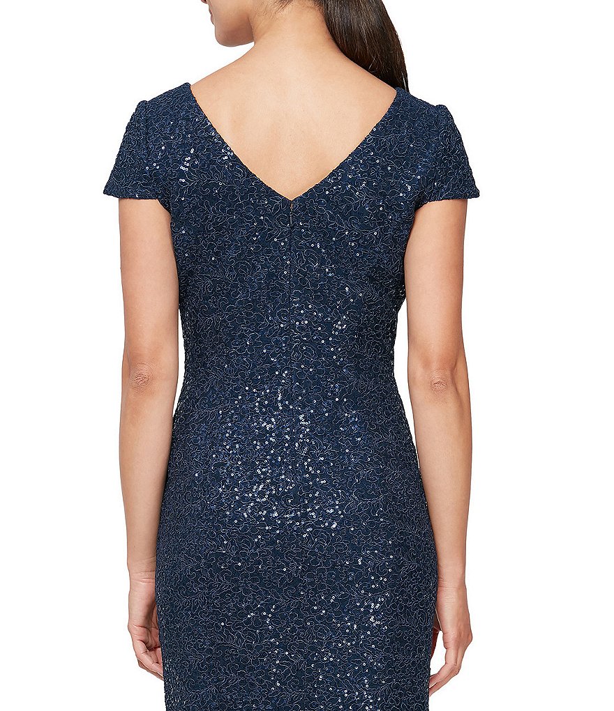 Alex Evenings Corded Lace Cap Sleeve V-Neck Sheath Dress