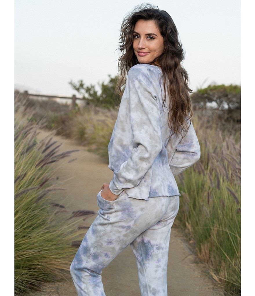 JALA Tie-Dye French Terry Cropped Coordinating Crew Neck Long Sleeve Lounge Top