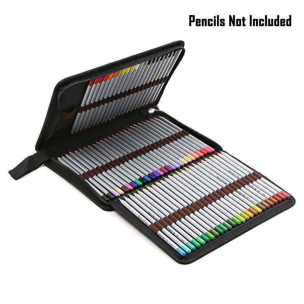 BTSKY Portable Canvas Zippered Colored Pencil Case-Super Large Capacity 72 Slot Pencil Bag Pouch for Watercolor Pencils (Black New)