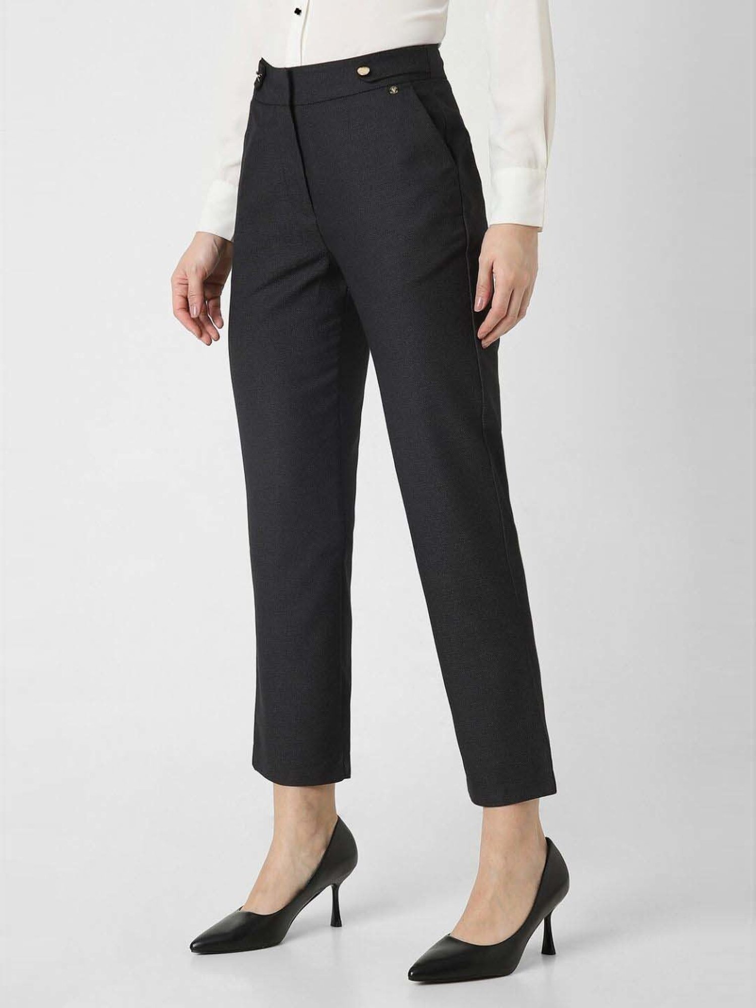 Fablestreet Brown & Black Cotton Checks Regular Fit Mid Rise Trousers