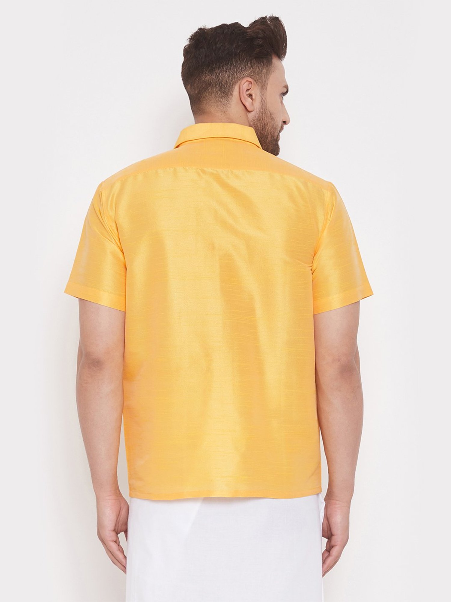 VASTRAMAY Yellow Straight Fit Self Pattern Shirt