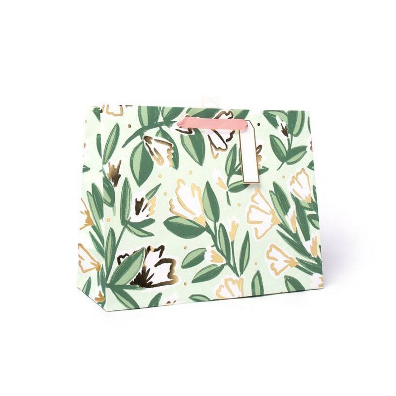 Large Floral Gift Bag with Foil White/Green/Gold - Spritz™