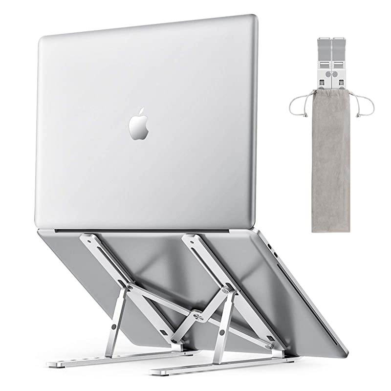 Portable Laptop Stand for Desk  LA02 Adjustable Foldable Aluminum Laptop Holder Riser Compatible with MacBook Air MacBook Pro HP Dell Lenovo and More Up to 156 Silver