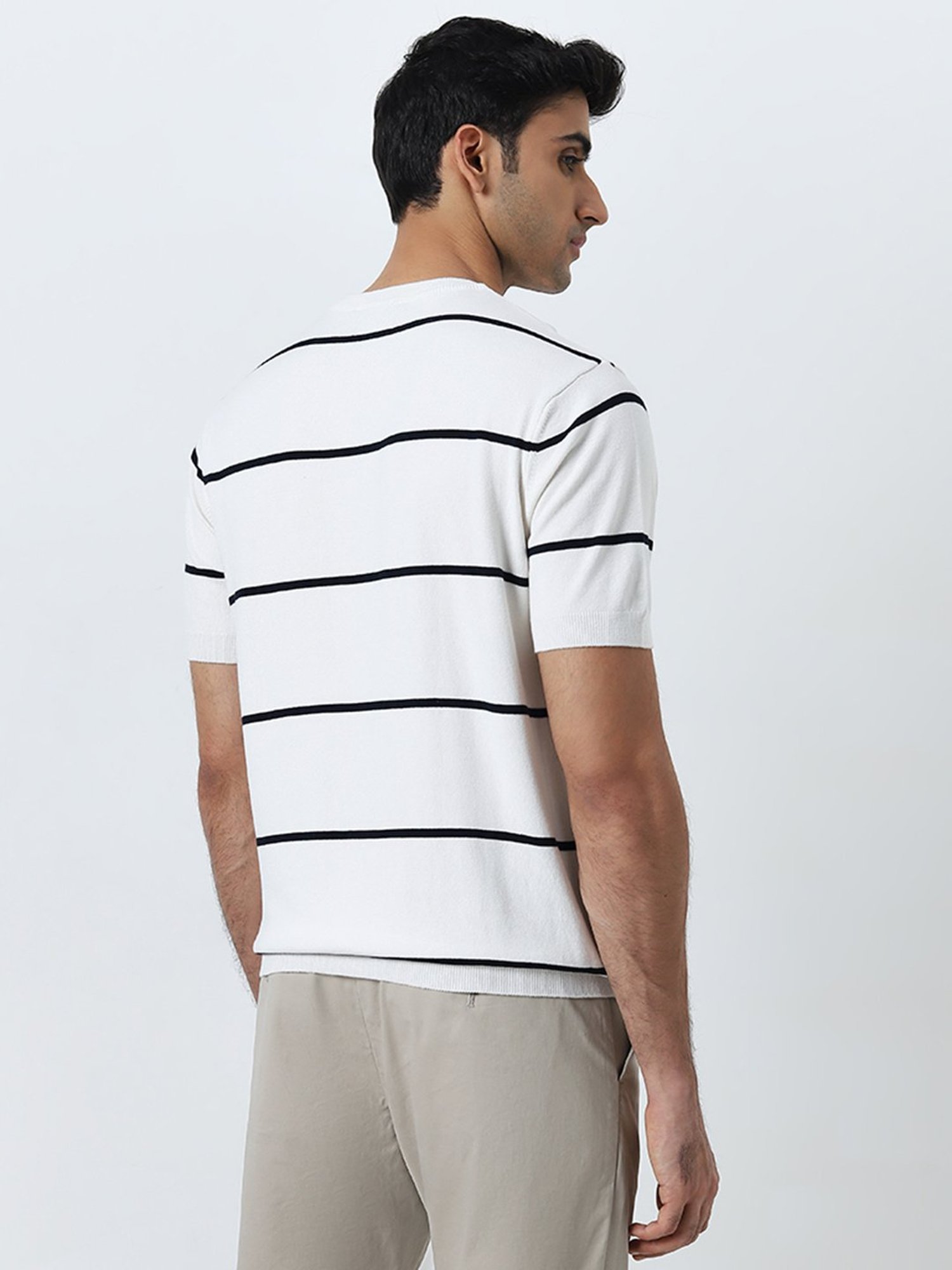 Ascot by Westside Navy Striped Relaxed-Fit Knitted T-Shirt