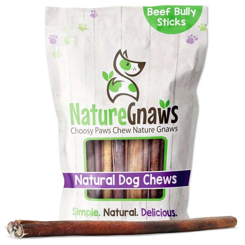 Nature Gnaws Bully Sticks 12" Beef Dog Chews Dog Treats - 1lb