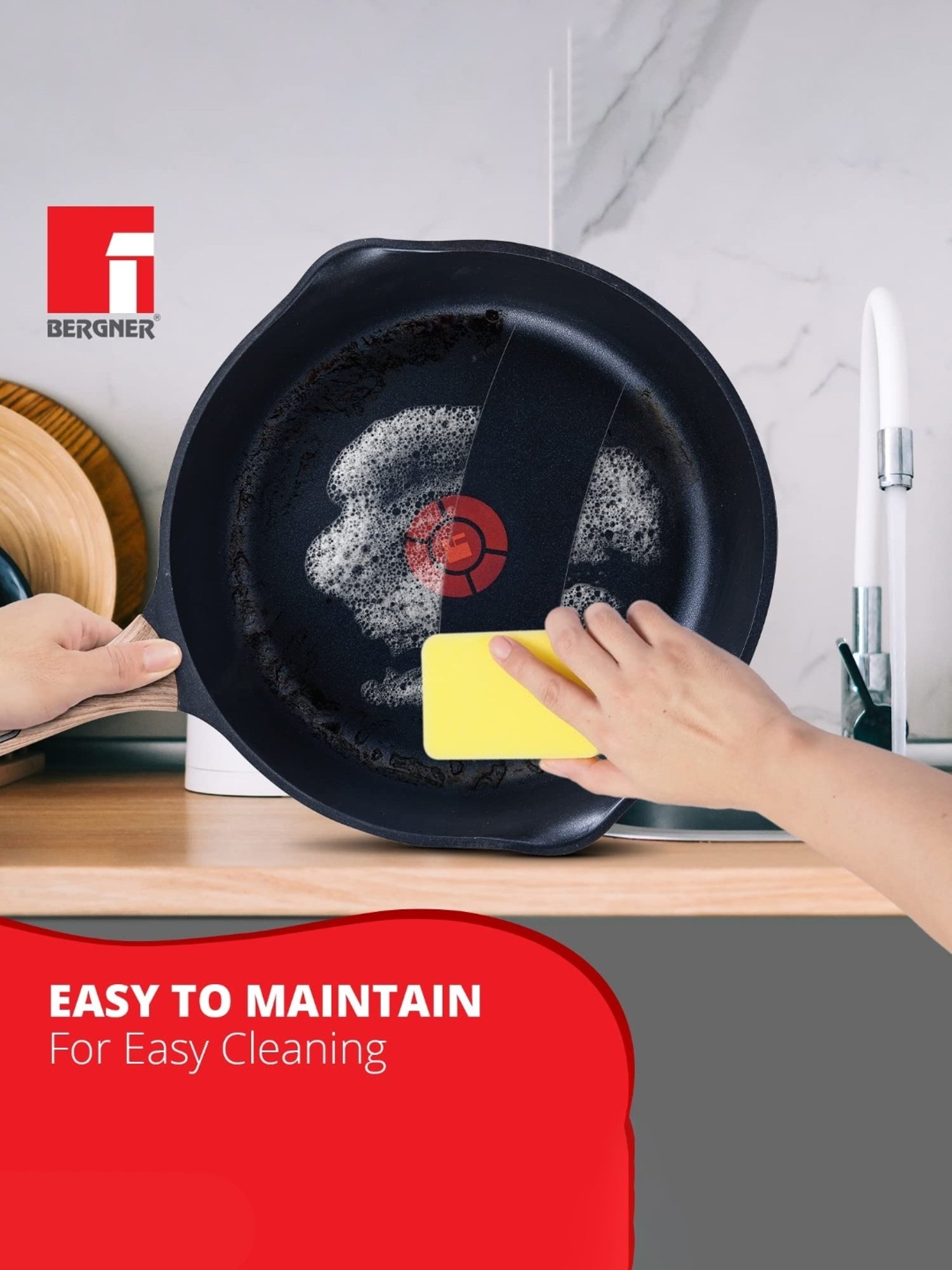 Bergner Grey Non-Stick Marble Induction Base Deep Frypan with Lid - 28cm (3.2L)