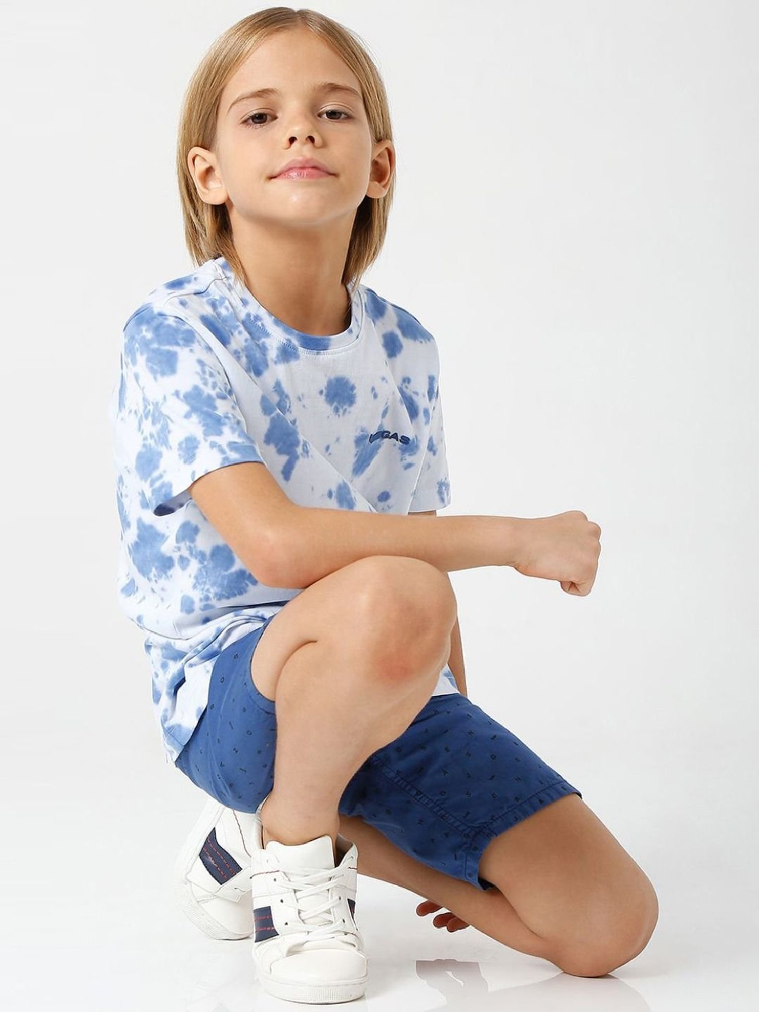 Gas Kids Blue & White Cotton Over Dyed T-Shirt
